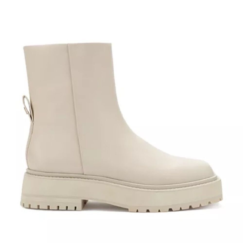 Revolve Larroude Hailey Square Toe Ivory Block Heel Leather Booties